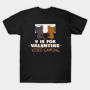 V Is For Video Games Cute Funny Couples Valentine's Day T-Shirt